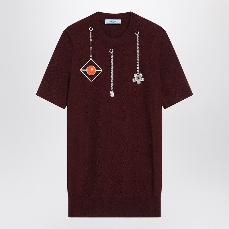 Prada Prada Burgundy Wool Sweater With Charms Size M / US 6-8 / IT 42-44 - 1 Thumbnail
