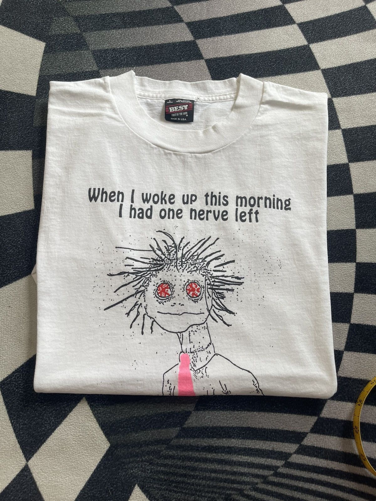 Vintage Vintage 90s 'One Nerve Left' Humorous Graphic T-Shirt Size US L / EU 52-54 / 3 - 1 Thumbnail