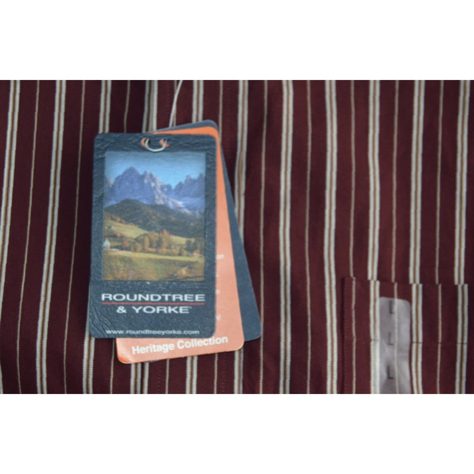 Roundtree & Yorke ROUNDTREE & YORKE Mens Heritage Brown Striped Shirt Cotton Pocket L NWT Size US L / EU 52-54 / 3 - 5 Thumbnail