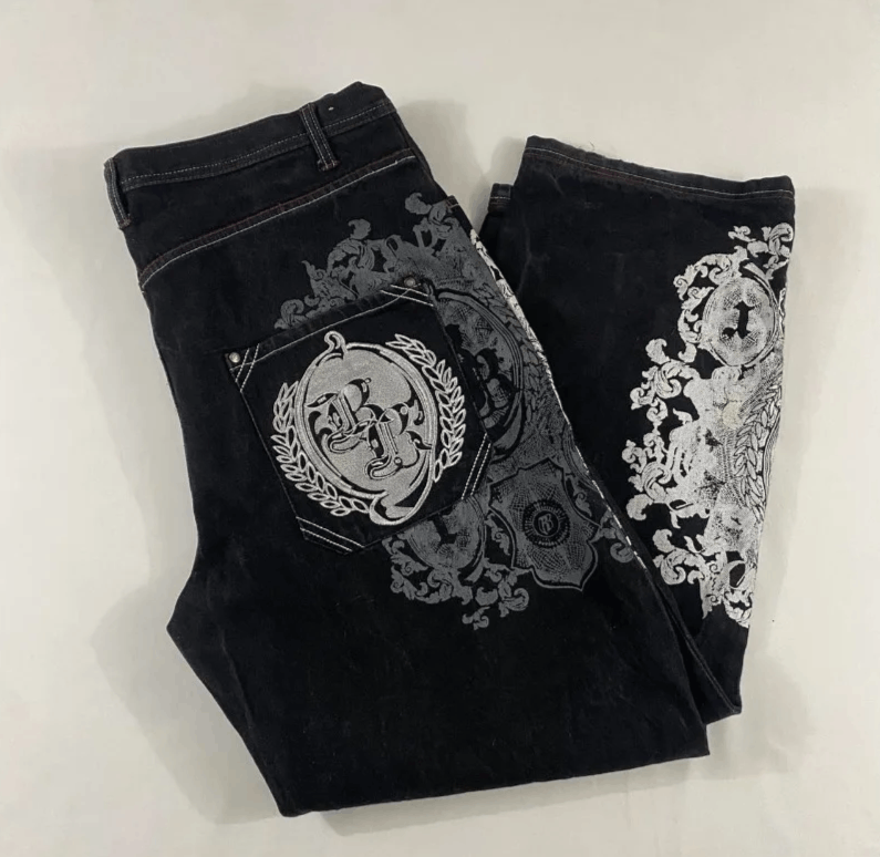 Japanese Brand Pattern Letters Baggy Jean Size US 36 / EU 52 - 2 Thumbnail