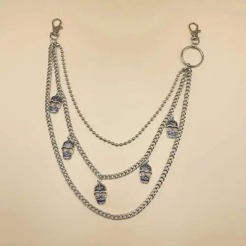 Jewelry Skulls 3 Layer long chain , Wallet Chain Size ONE SIZE - 6 Thumbnail