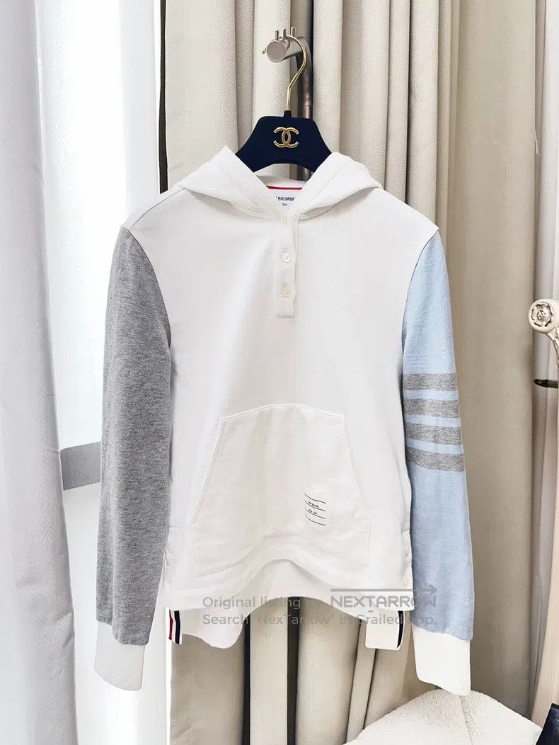 Thom Browne Thom Browne Contrast Sleeve Blue, White, and Gray Striped Size XS / US 0-2 / IT 36-38 - 1 Thumbnail