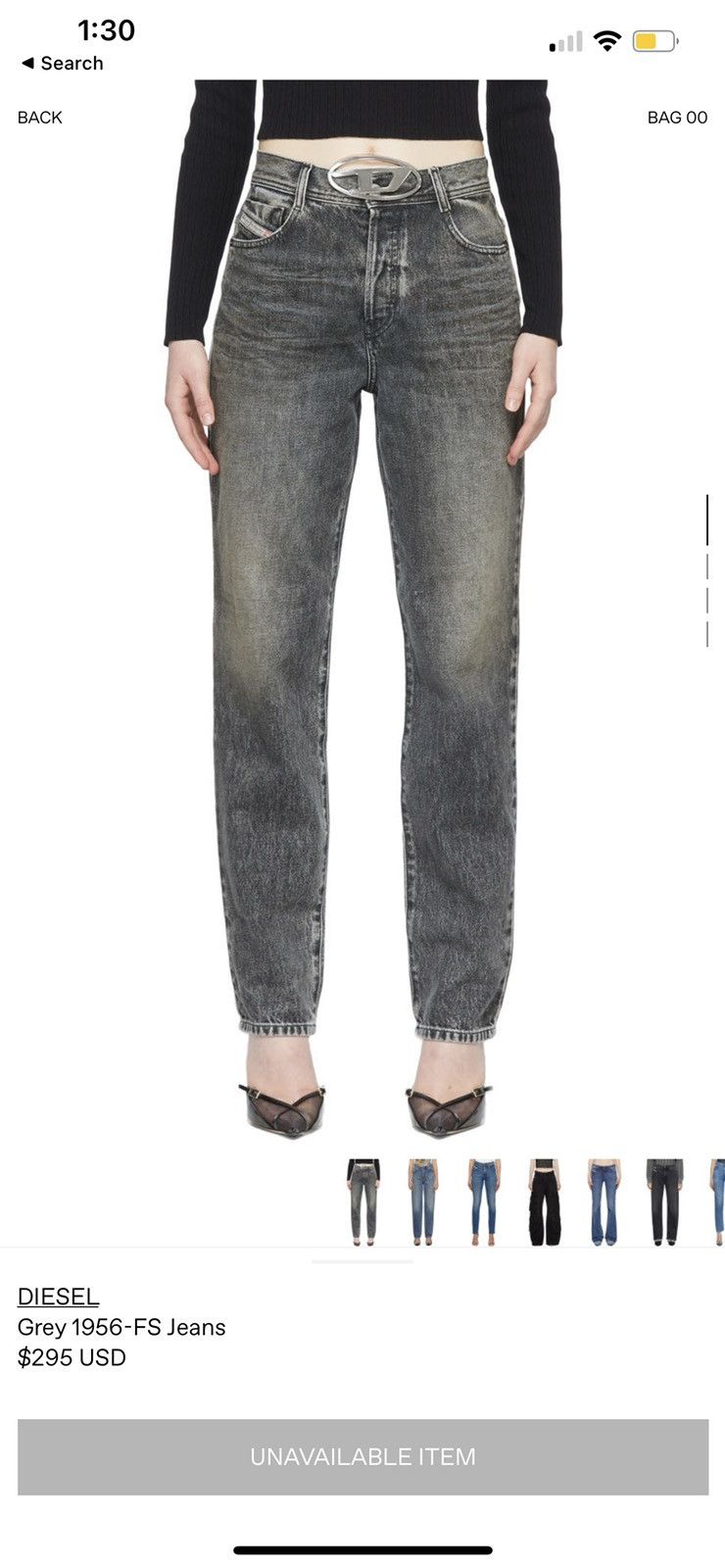 image of Diesel Grey 1956-Fs Jeans in Black, Women's (Size 30)