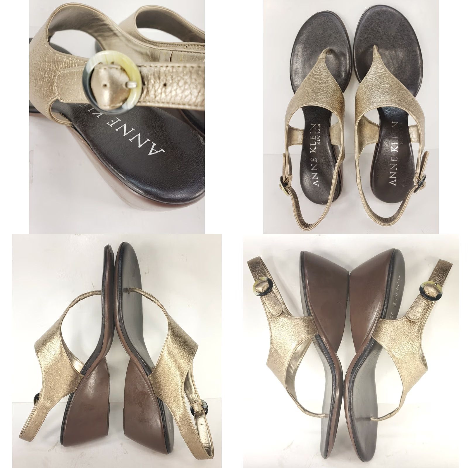 Anne Klein Anne Klein Womens Sandal Slingback Thong Wedge Heeled Gold 7.5M Slip On Casual Comfort Embroidered Eyelet Logo Leather Synthetic Upper PU Outsole Size US 8 / IT 38 - 8 Thumbnail