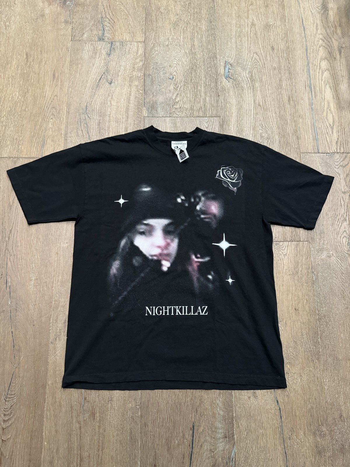 image of Drain Gang x Online Ceramics Snow Strippers Online Ceramics Night Killaz Tour Tee Shirt in Black (S