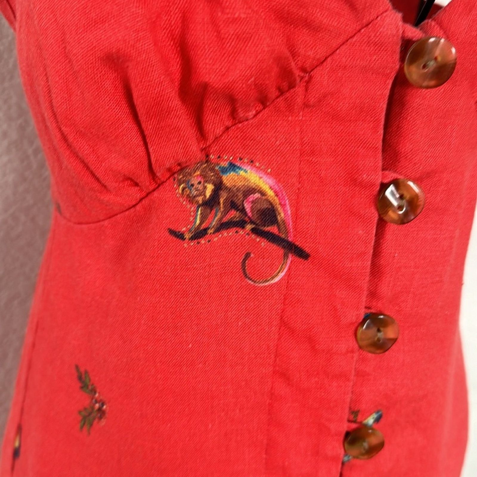 Farm Rio Farm Rio Red Linen Mini Dress Size S Size S / US 4 / IT 40 - 3 Thumbnail