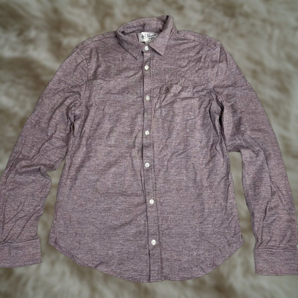 Vintage Penguin Shirt Purple Button-Up Collared Womens M Long Sleeve Knit Cotton Size M / US 6-8 / IT 42-44 - 1 Thumbnail