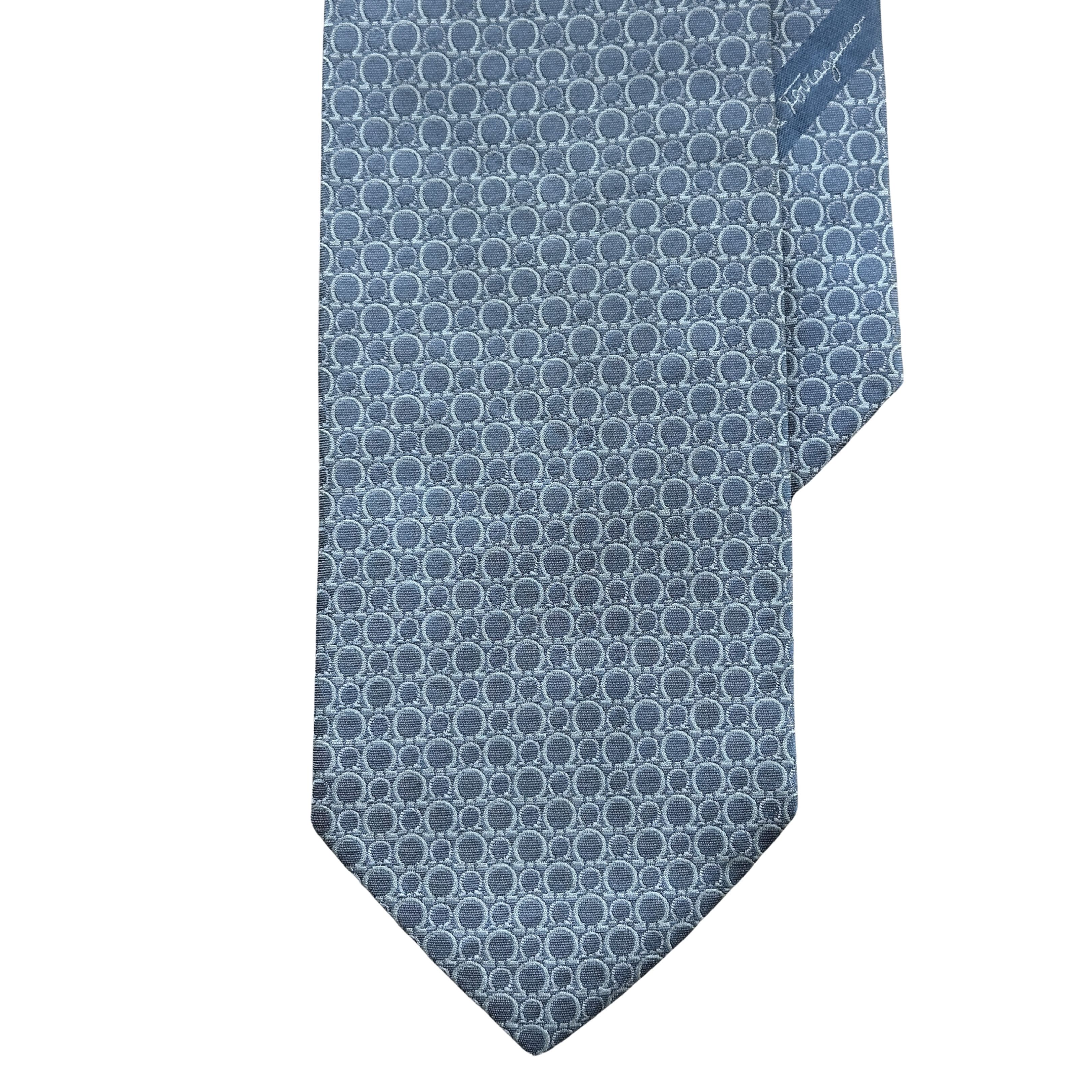 Salvatore Ferragamo Tie Silk Horseshoe Pattern on Light Blue Size ONE SIZE - 1 Thumbnail