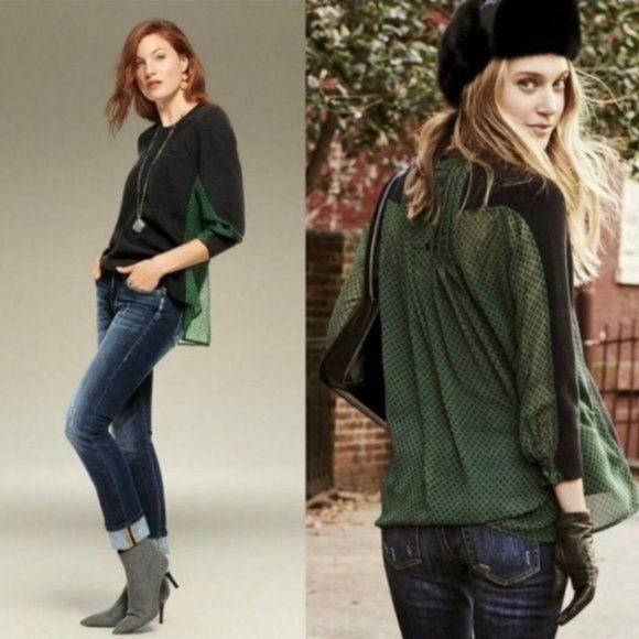 Other Cabi M Black Knit Green Print Chiffon Contrast Sweater 3520 Size M / US 6-8 / IT 42-44 - 1 Thumbnail