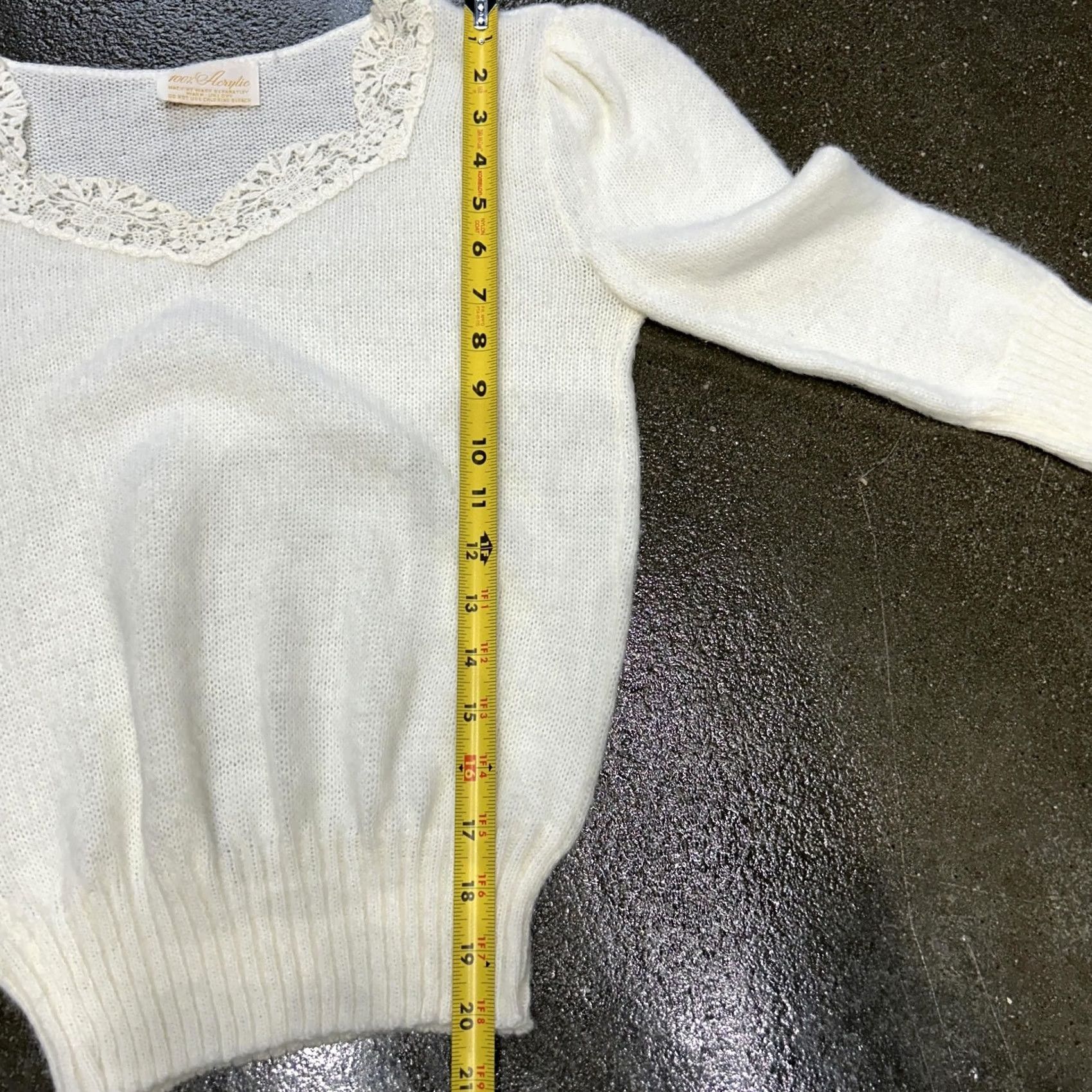 Vintage White Lace Trim Puff Sleeve V-Neck Knit Sweater Womens XS Pullover 3/4 Sleeve Solid White Size XS / US 0-2 / IT 36-38 - 4 Thumbnail