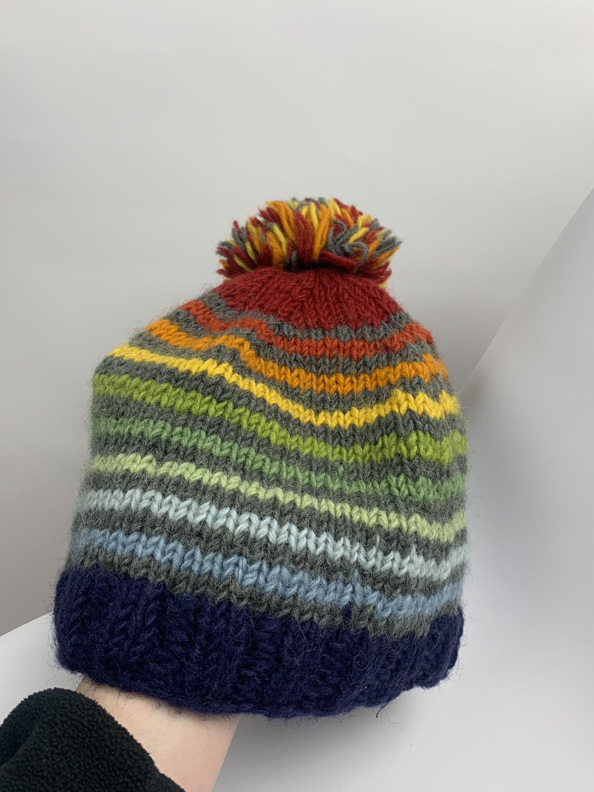 Designer × Handmade Vintage Pachamama Handmade 3D Striped Wool Knit Hat One Size Size ONE SIZE - 4 Thumbnail