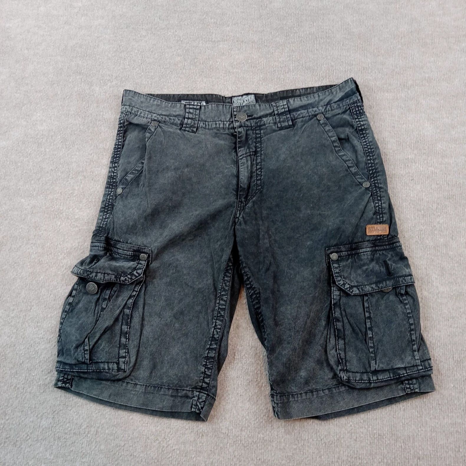 image of Affliction Buckle Cargo Shorts Mens 33 Gray Bermuda Casual Pockets Stretch in White (Size 36)