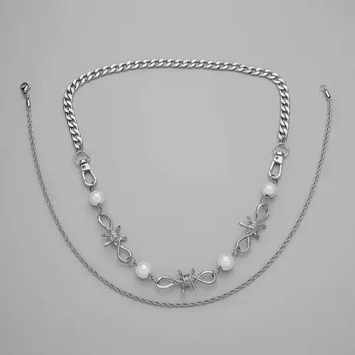 Jewelry Wired Spike Pearl Necklace Chain Size ONE SIZE - 3 Thumbnail