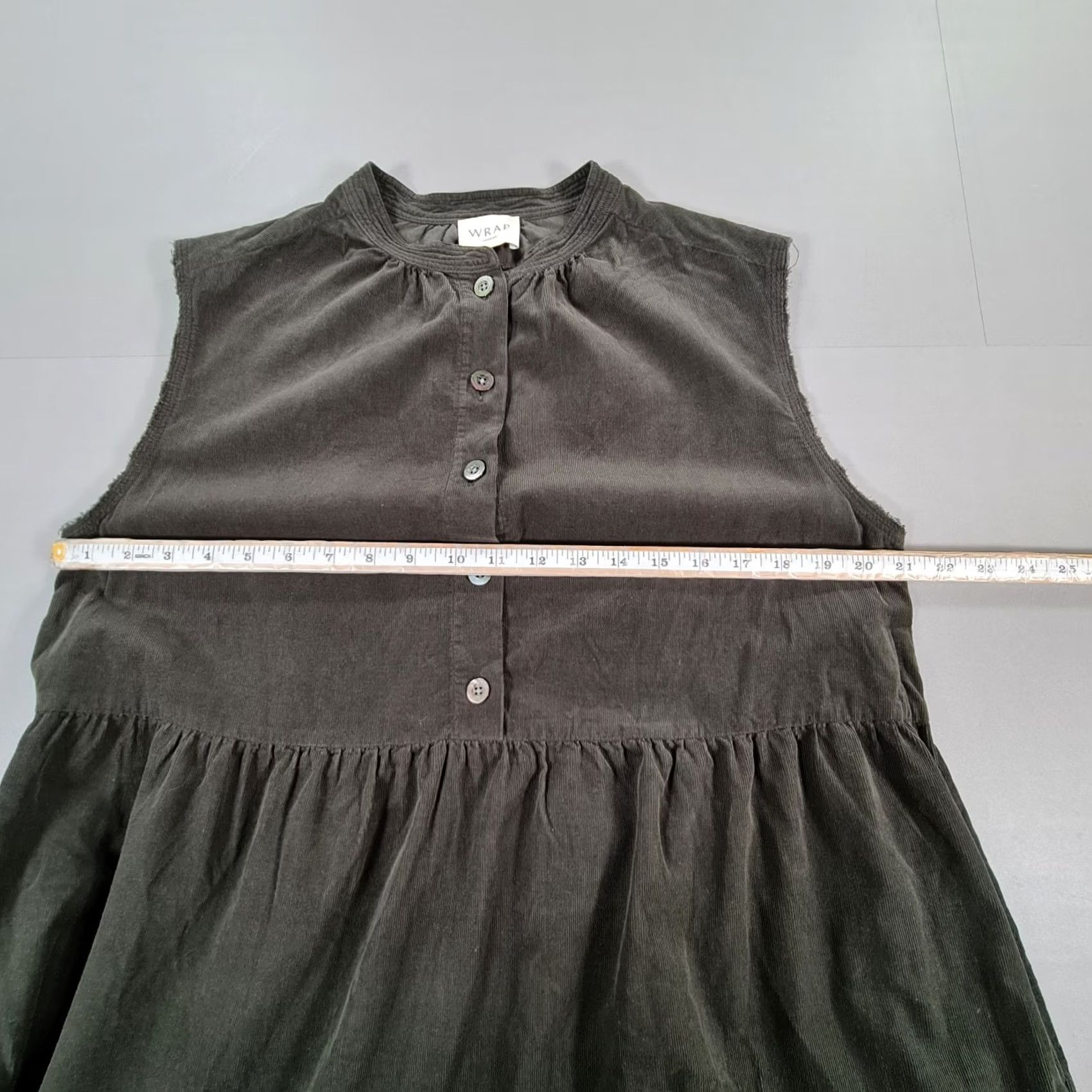 Vintage Wrap London Womens Dress 12 UK Khaki Green Midi Cotton Corduroy Pockets Size XL / US 12-14 / IT 48-50 - 6 Thumbnail