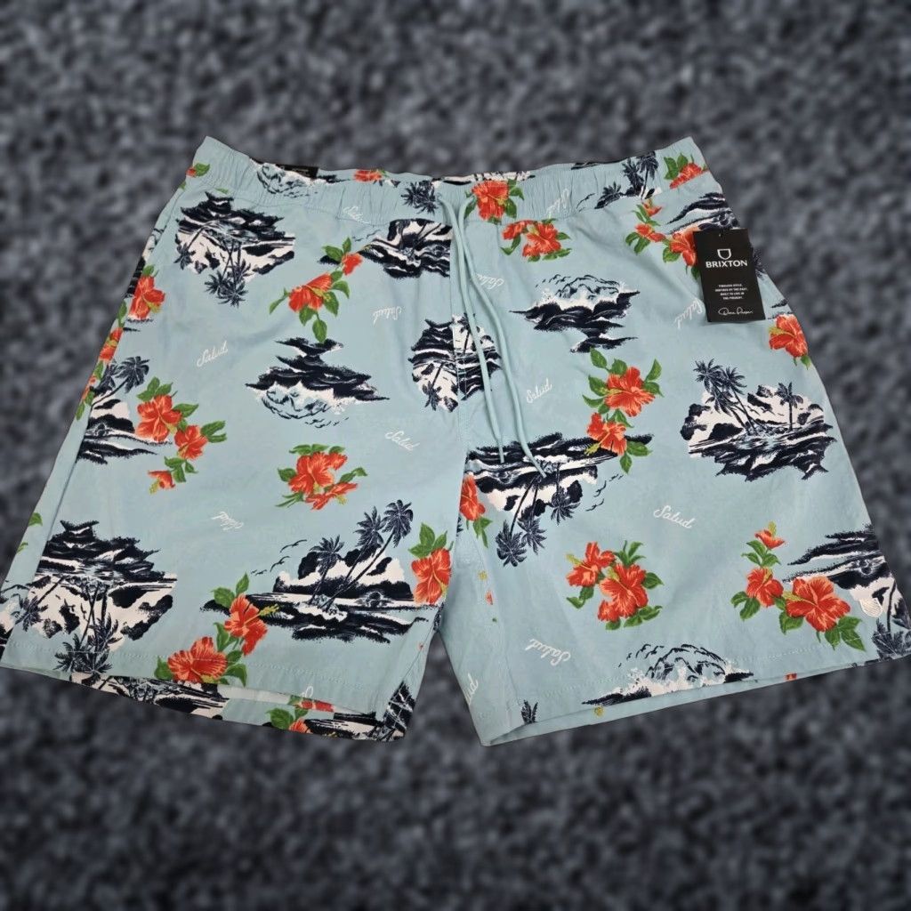Brixton Brixton Mens Swim Shorts Relaxed Fit Floral Multicolor Nylon Spandex Back Pocket Drawstring XL Size US 36 / EU 52 - 1 Thumbnail