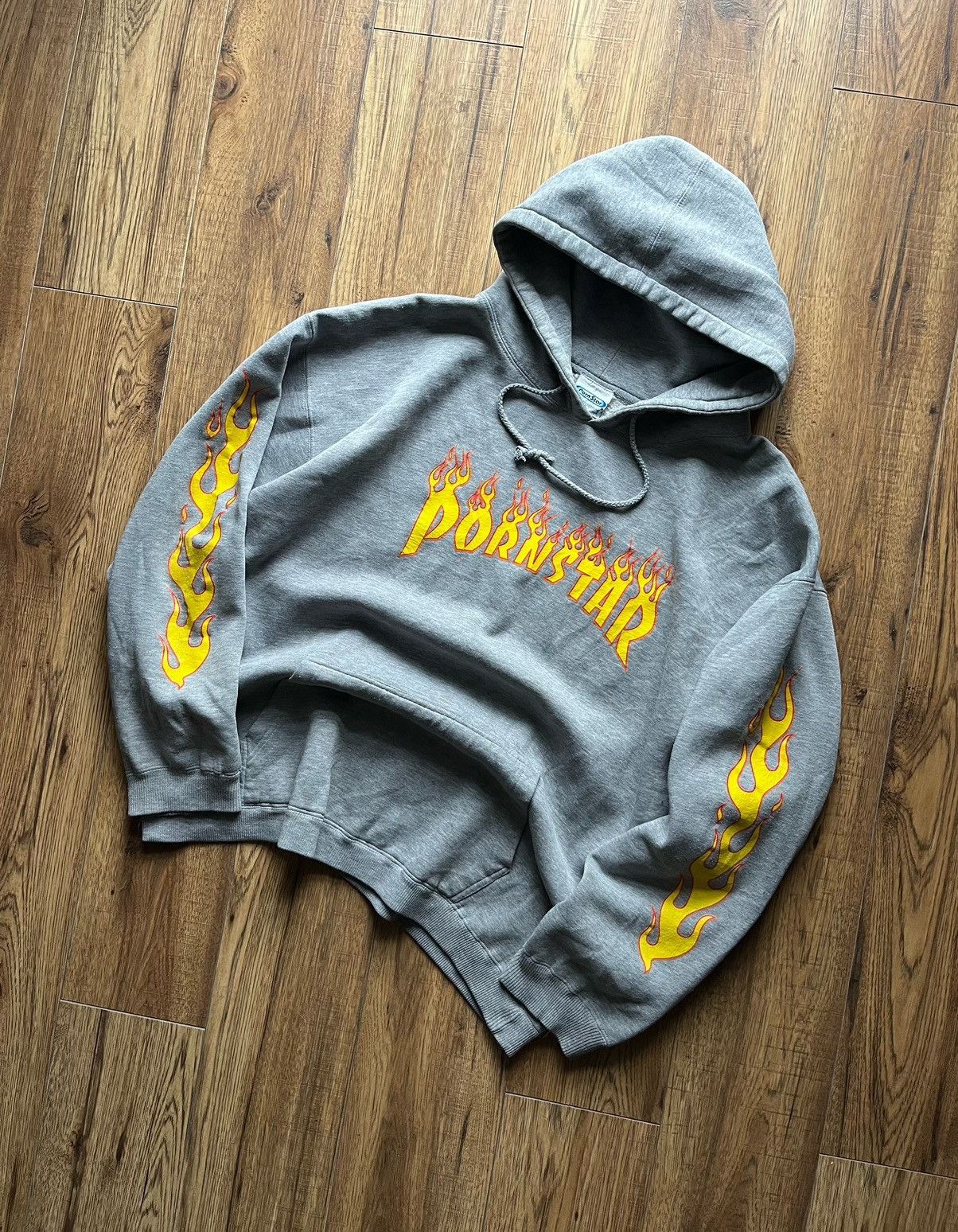 image of Skategang x Vintage Porn Star Vintage Basic Hoodie "flame" in Grey, Men's (Size XL)