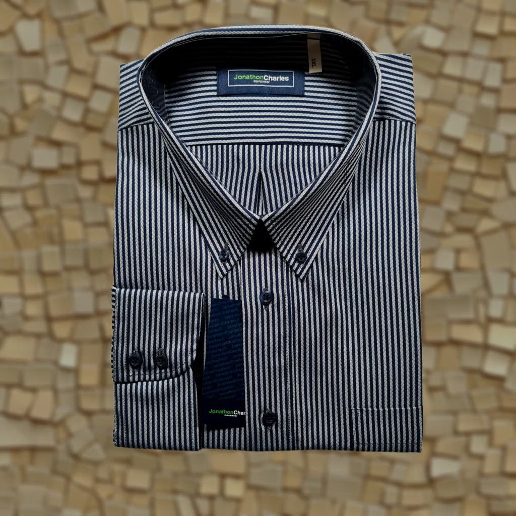 Vintage Jonathon Charles Mens Shirt Striped Button-Down 3XL Blue Long Sleeve Cotton Jersey Button-Up Mens Size US XXL / EU 58 / 5 - 1 Thumbnail