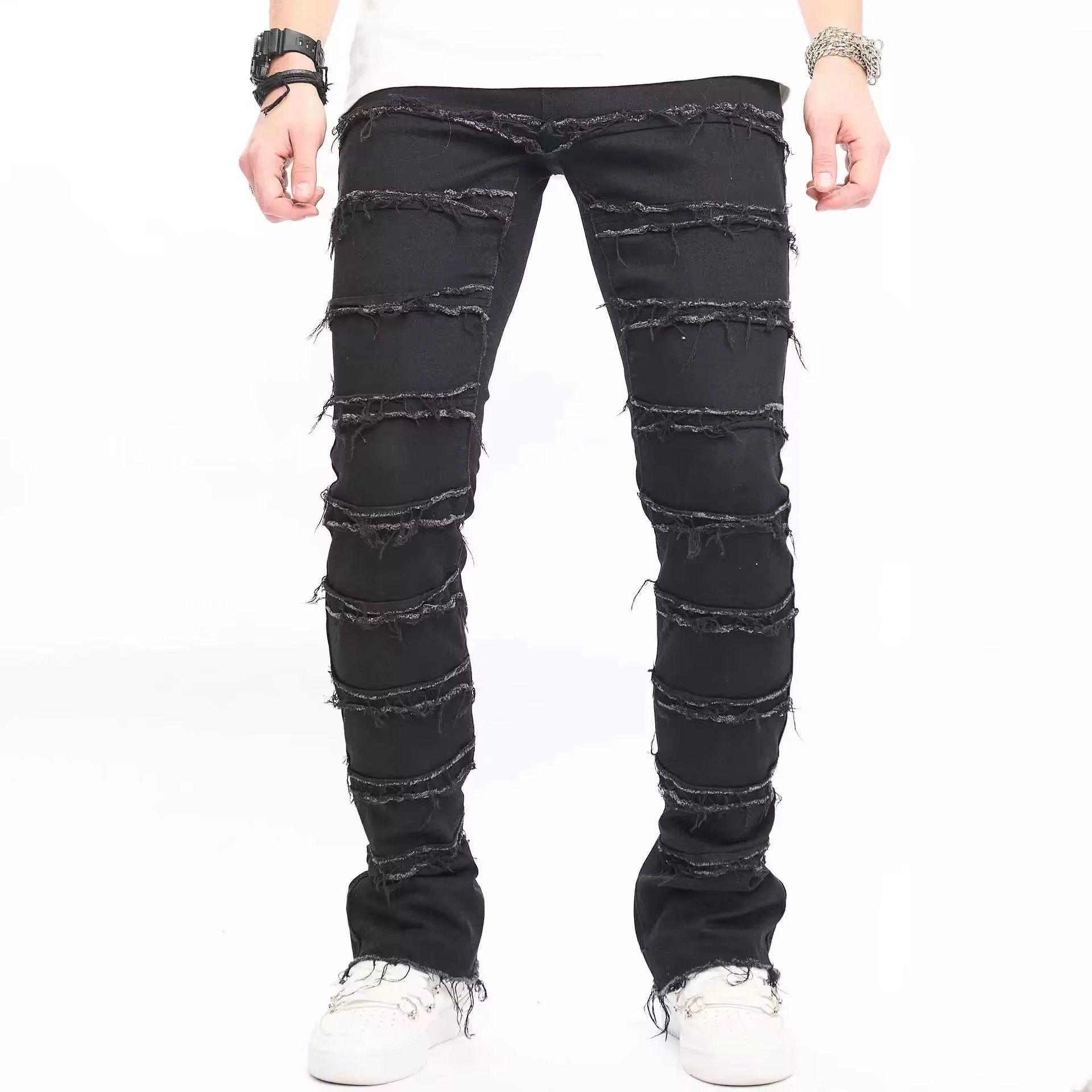 Japanese Brand × Jean Men Black Spliced Distressed Stretch Jean Size US 34 / EU 50 - 1 Thumbnail