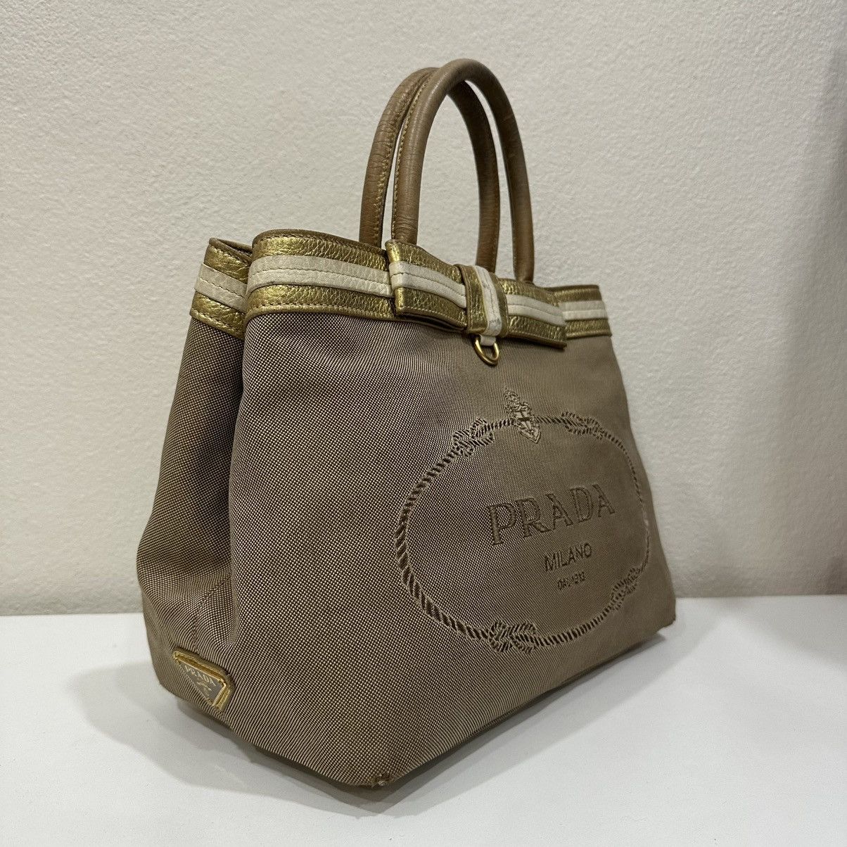 Prada PRADA JACQUARD TOTE BAG WITH A BOW ACCENT Size ONE SIZE - 2 Thumbnail