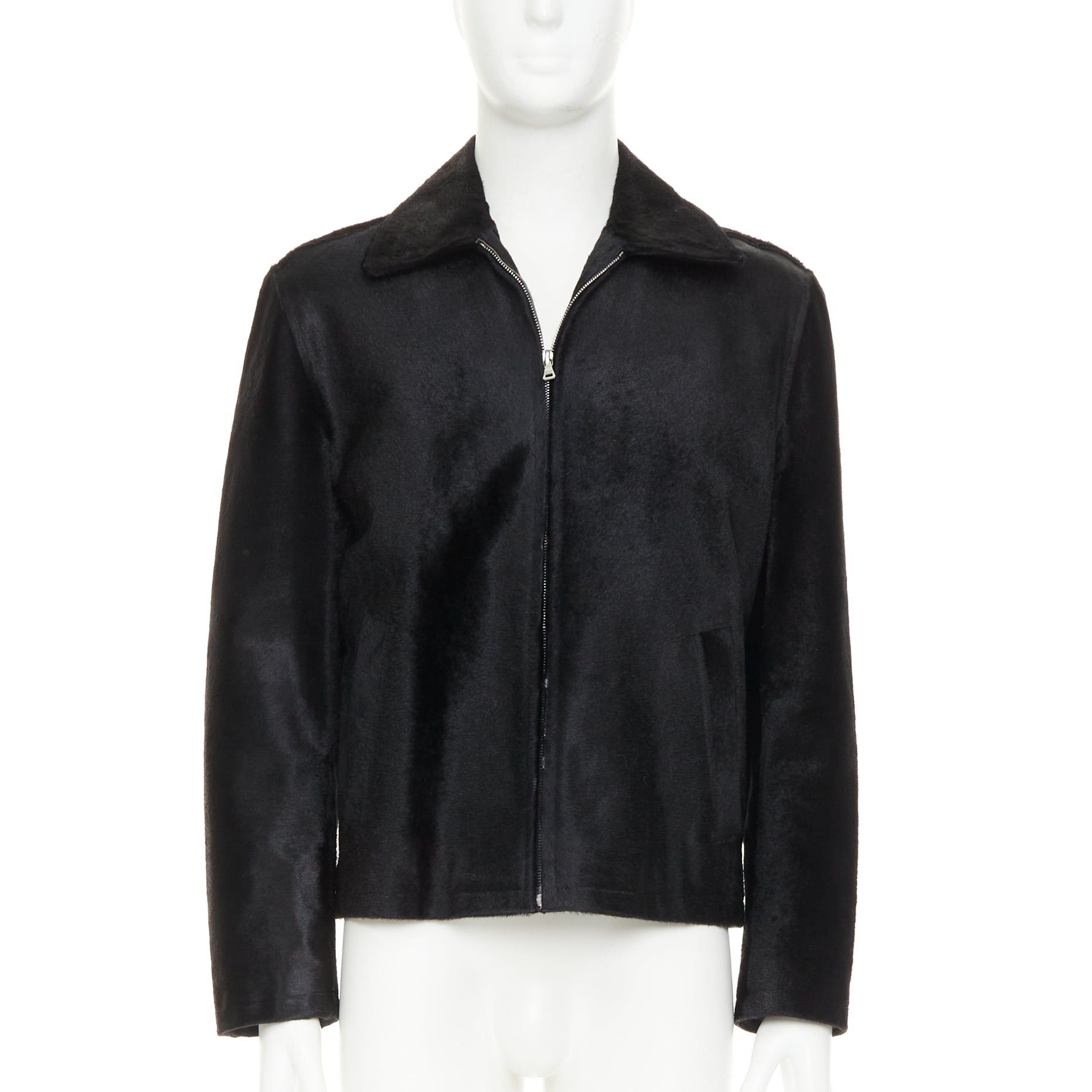 Prada PRADA 1990s Vintage black horsehair leather pocketed zip up boxy minimal jacket IT48 M Size US M / EU 48-50 / 2 - 1 Thumbnail