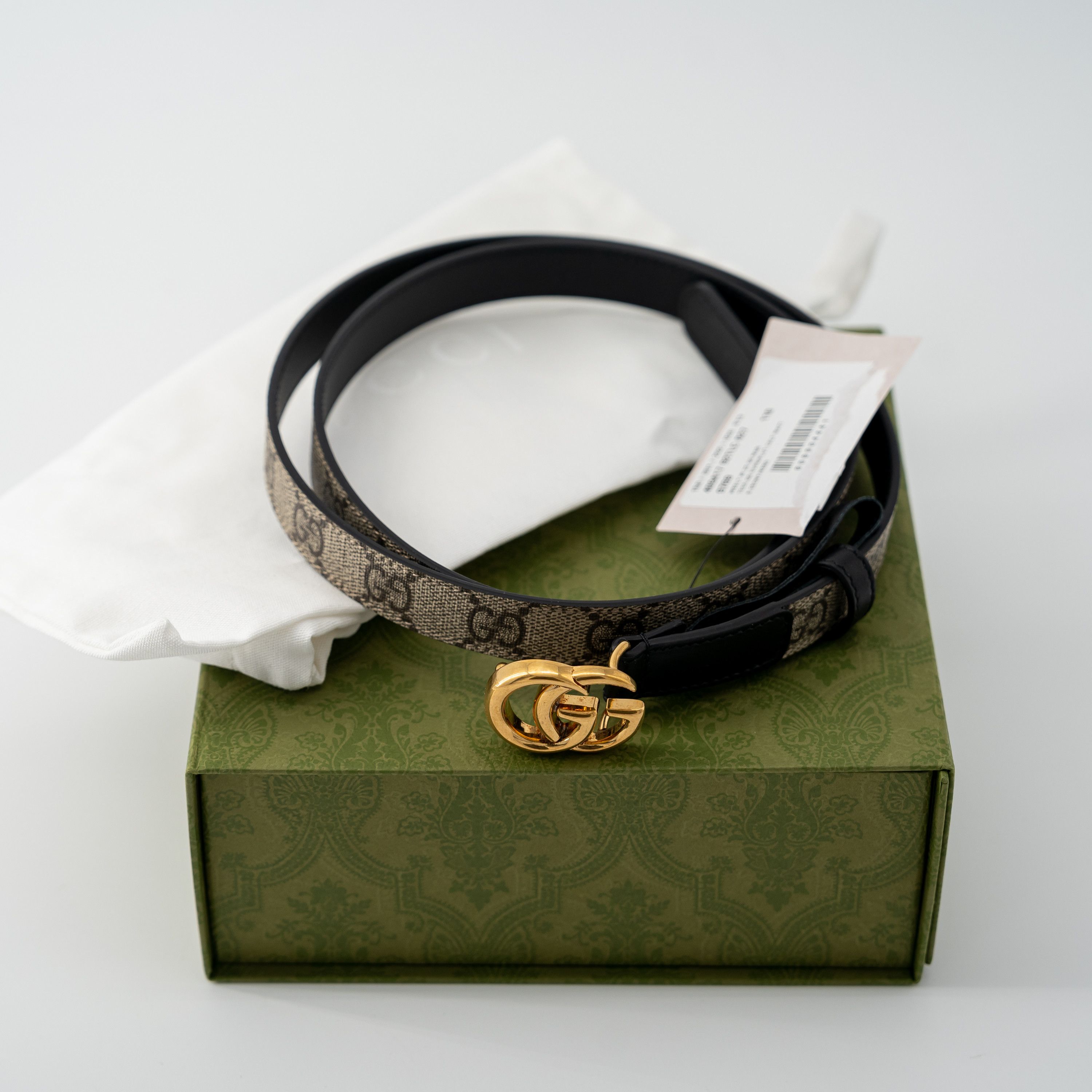 Gucci 110-44 Gucci GG Marmont Thin Belt Beige Black Gold Size ONE SIZE - 4 Thumbnail