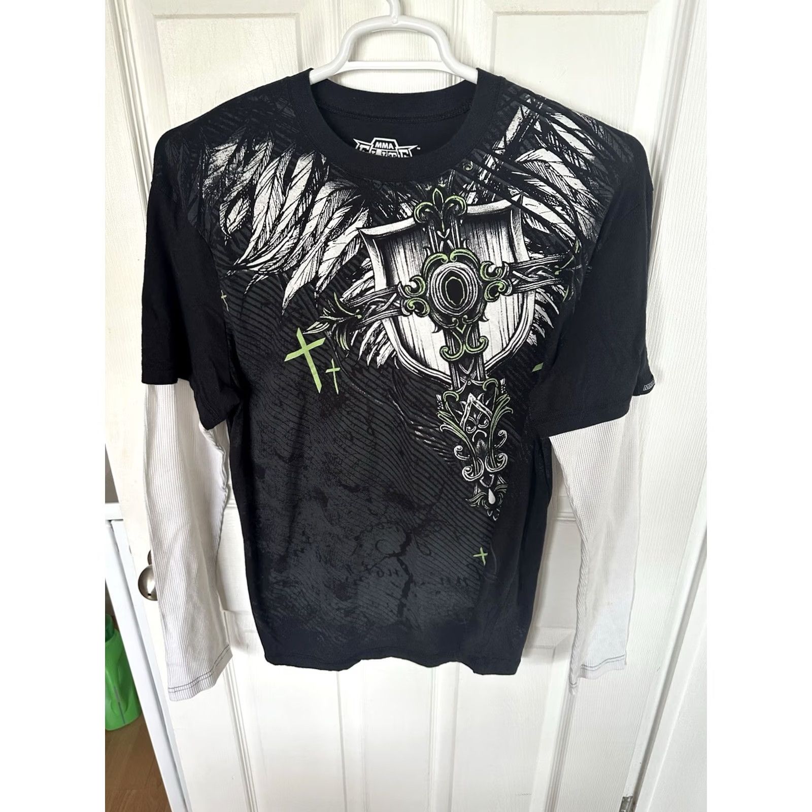 Vintage MMA Elite T-Shirt Men XL Black Thermal Gothic Celtic Cross Y2K Graphic Print Long Sleeve Crew Neck Size US XL / EU 56 / 4 - 2 Thumbnail