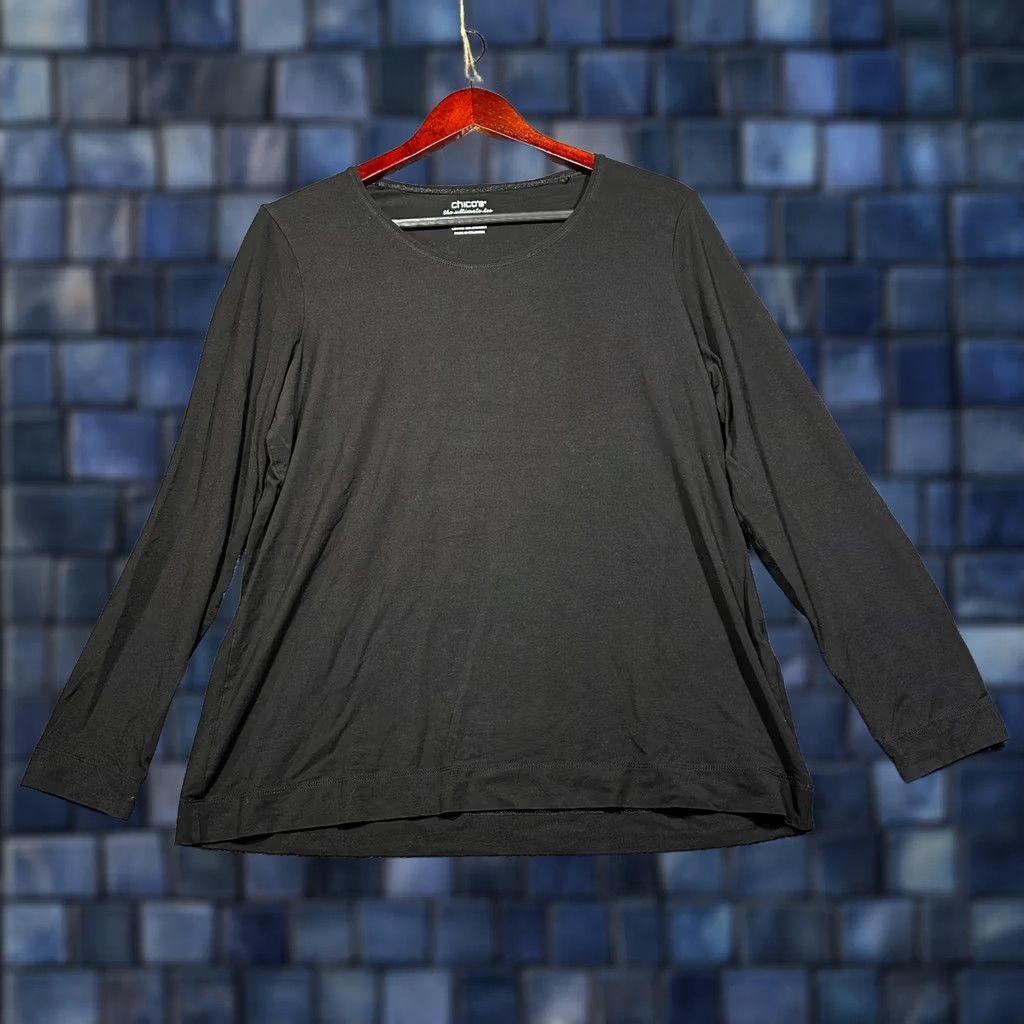 Vintage Chicos Top Womens Large The Ultimate Tee Long Sleeve Shirt Black Stretch Shirt Tee Chicos L Black Women's Casual Basic Knit Cotton Modal Spandex Size L / US 10 / IT 46 - 1 Thumbnail