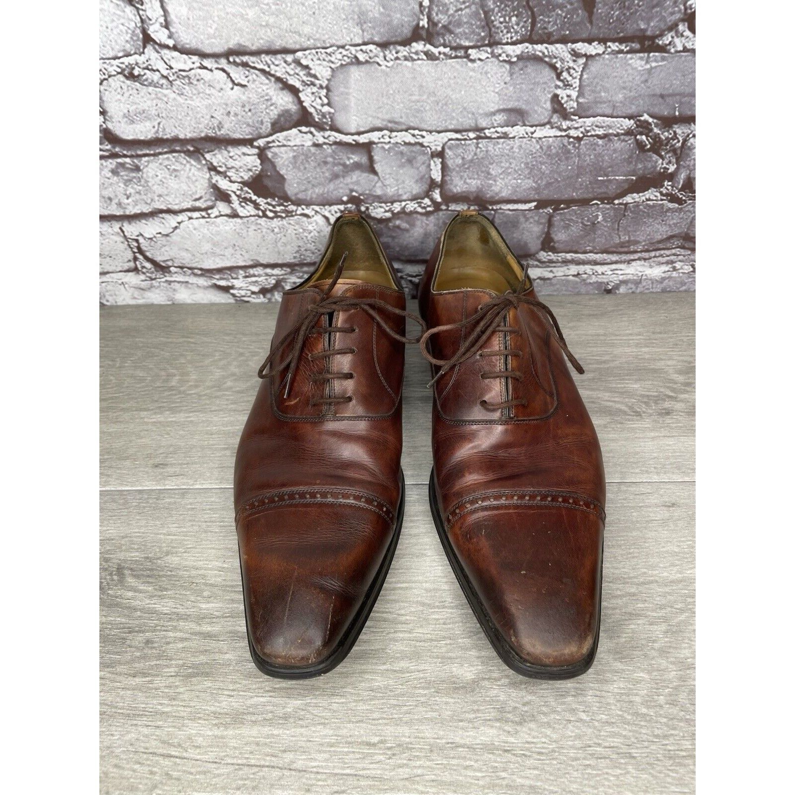 Magnanni Neiman Marcus Brown Leather Cap Toe Oxfords Shoes M