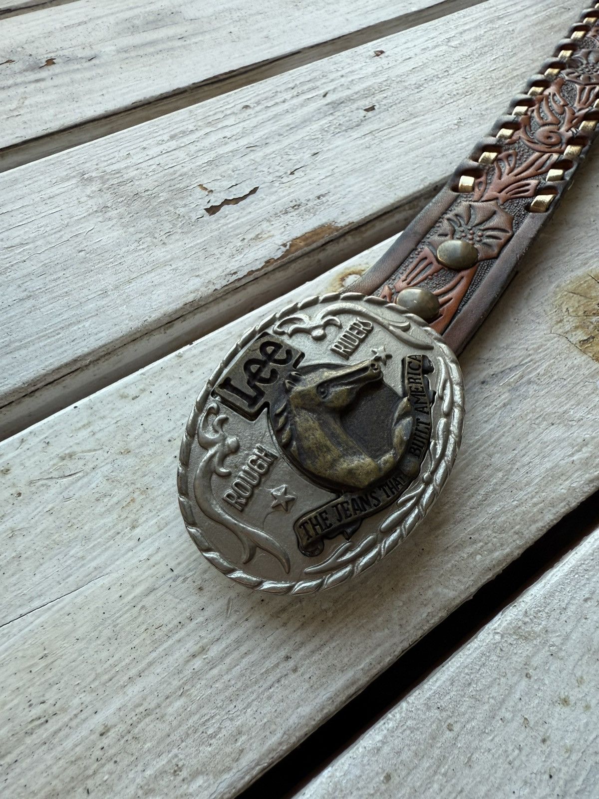 Cowboy Equipment × Leather × Lee Vintage 90s Cowboy Western Lee Riders Leather Belt Size ONE SIZE - 7 Thumbnail