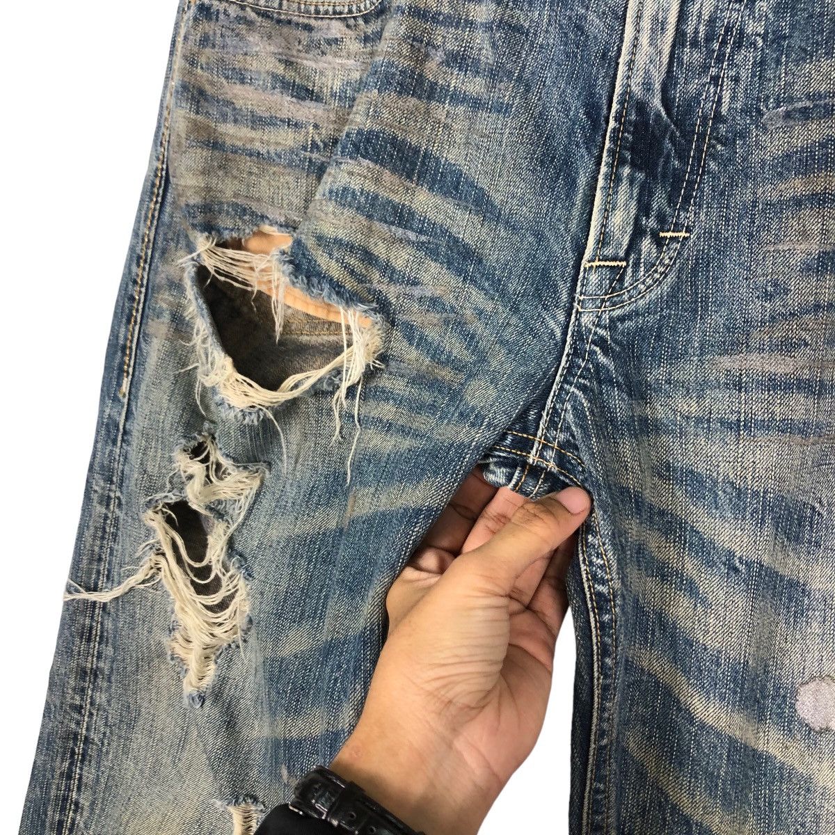 Japanese Brand 🔥Rusty Holes Punk Denim Biker Denim Craft Japan Made Size US 34 / EU 50 - 15 Thumbnail