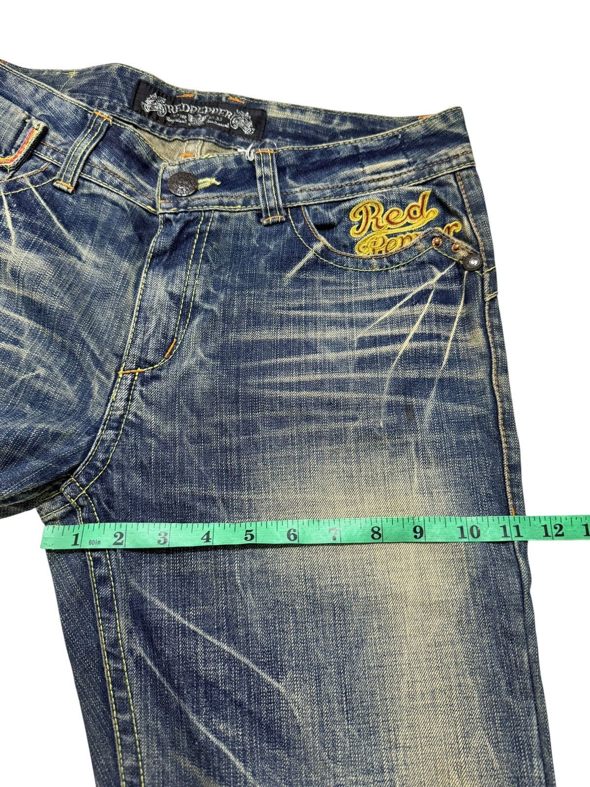 Le Grande Bleu (L.G.B.) Flared Jeans Red Pepper Faded Stretch Low Rise Boot Cut Size US 31 - 11 Thumbnail