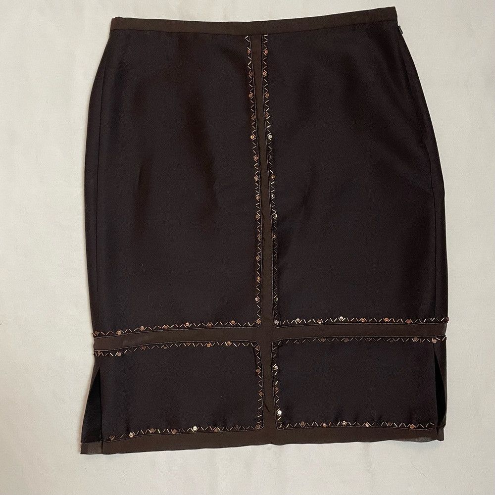 Magaschoni NWT New $260 Magaschoni Wool Silk Beaded Mahogany Skirt Siz Size 34" / US 12 / IT 48 - 3 Thumbnail