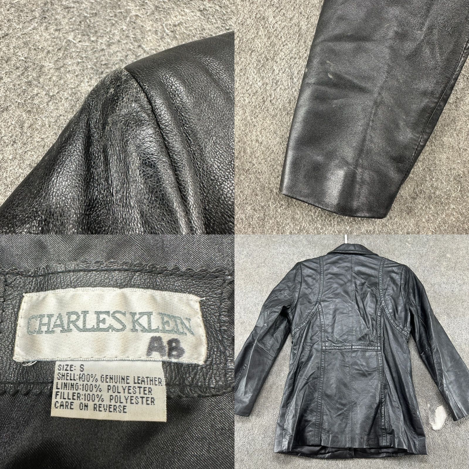 Vintage VINTAGE Charles Klein Coat Womens S Black Genuine Leather Button Up Overcoat Pea Coat Lined Pockets 80s 90s Winter Fall Spring Regular Mens? Size S / US 4 / IT 40 - 8 Thumbnail