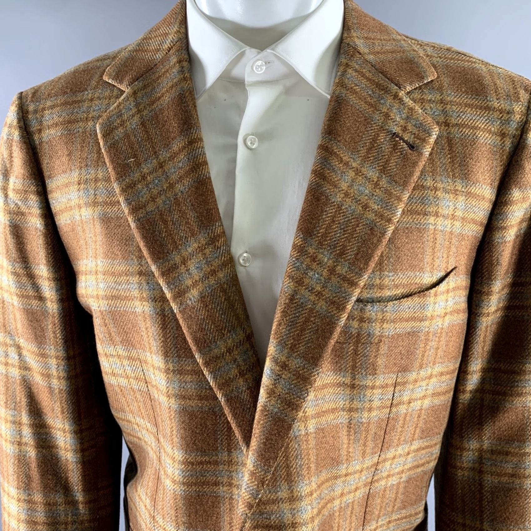 Camel BORRELLI Brown Camel Plaid Cashmere Sport Coat 44 Mens Size US S / EU 44-46 / 1 - 2 Thumbnail