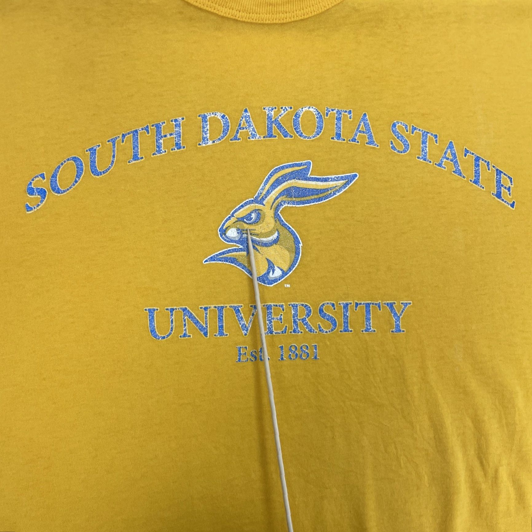 VINTAGE Russell Athletic South Dakota State Jackrabbits T-Shirt XL Yellow 90s NCAA Mens Short Sleeve T Shirts