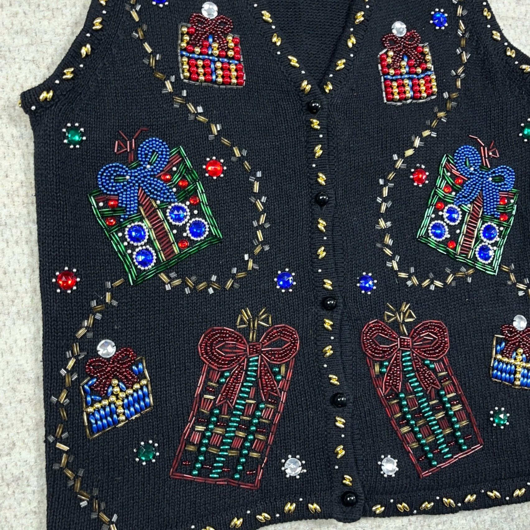 Vintage VINTAGE Claudia D Sweater Vest Women M Black Christmas 90s Beads Embroidered Logo Knit Heavyweight Vest Mens Womens Size M / US 6-8 / IT 42-44 - 3 Thumbnail