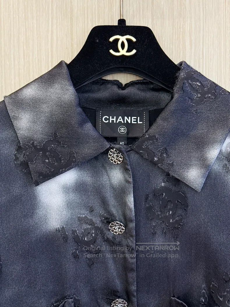 Chanel Chanel Embroidered ink-dyed printed logo real silk satin s Size S / US 4 / IT 40 - 3 Thumbnail