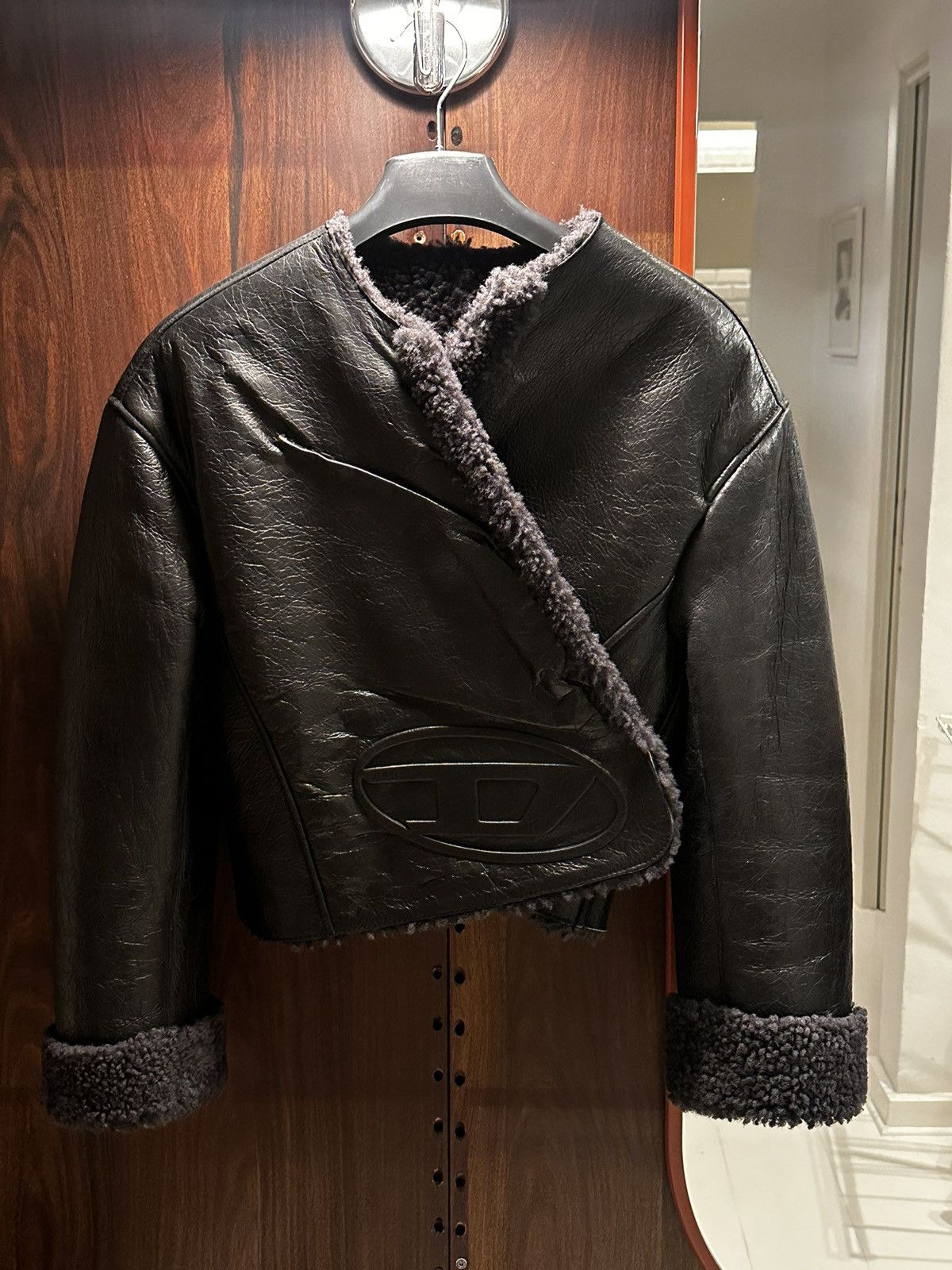 image of Diesel Shearling Lambskin Jacket in Black, Women's (Size XS)