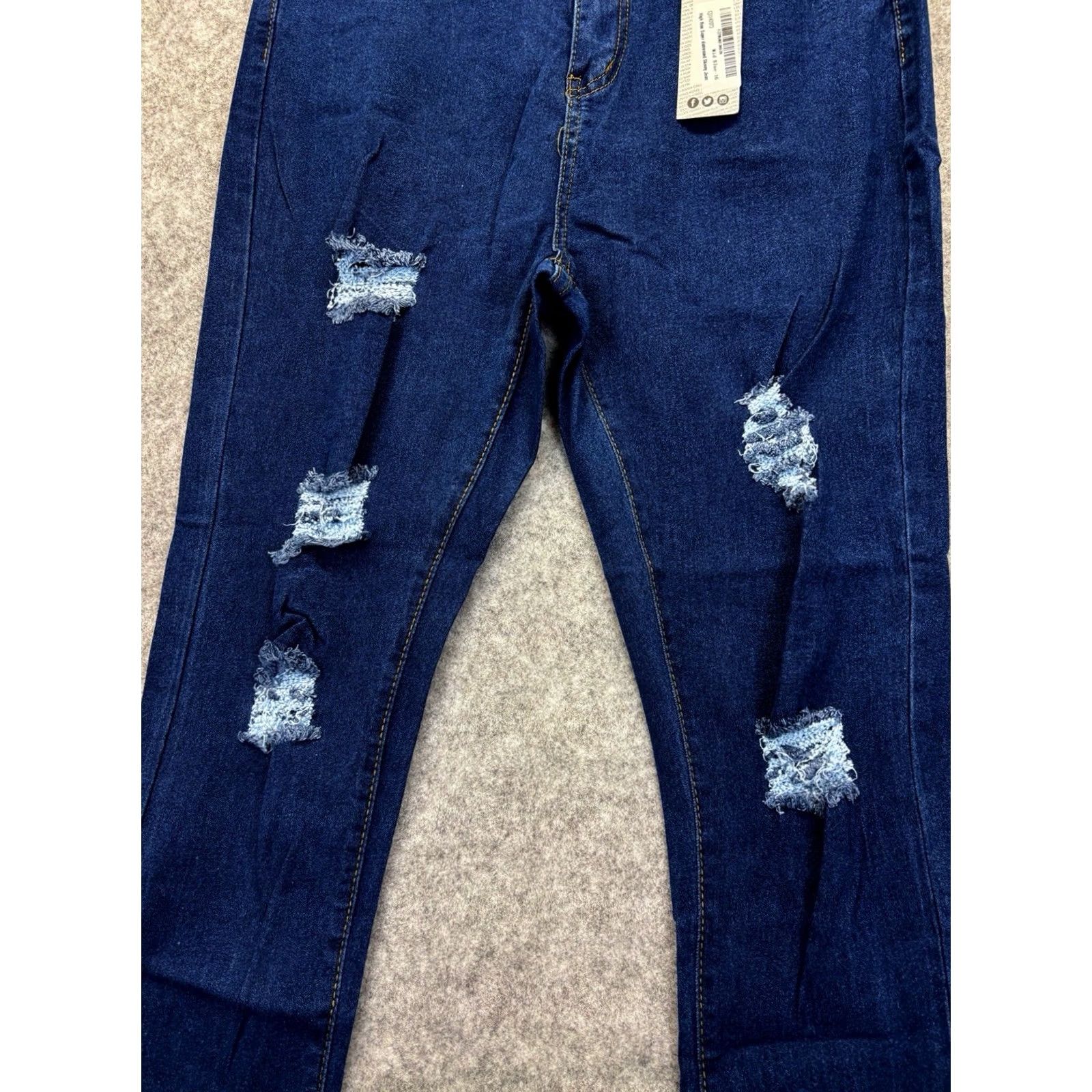 Boohoo Boohoo Skinny Jeans Women’s UK 16 High Rise Super Distressed Blue New With Tags Size 38" / US 16 / IT 52 - 3 Thumbnail