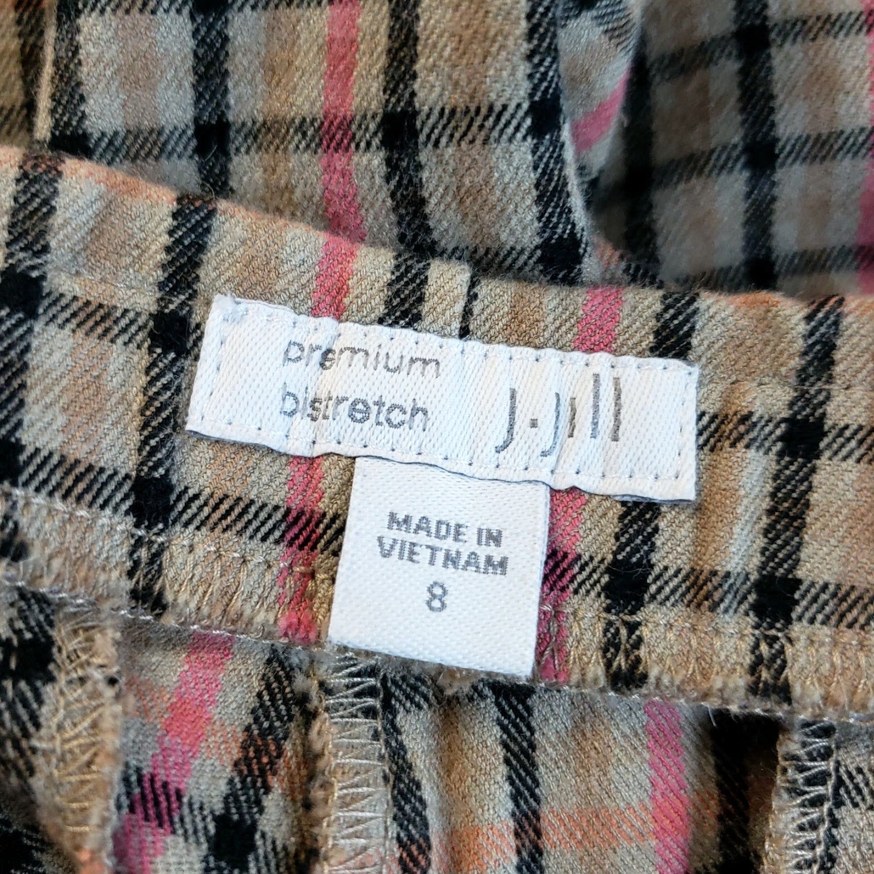 J. Jill J. Jill Womens Cropped Pull On Pants Sz 8 Tan Pink Plaid Multicolor Cuffed Cropped Knit Cotton Blend Womens Size 30" / US 8 / IT 44 - 7 Thumbnail