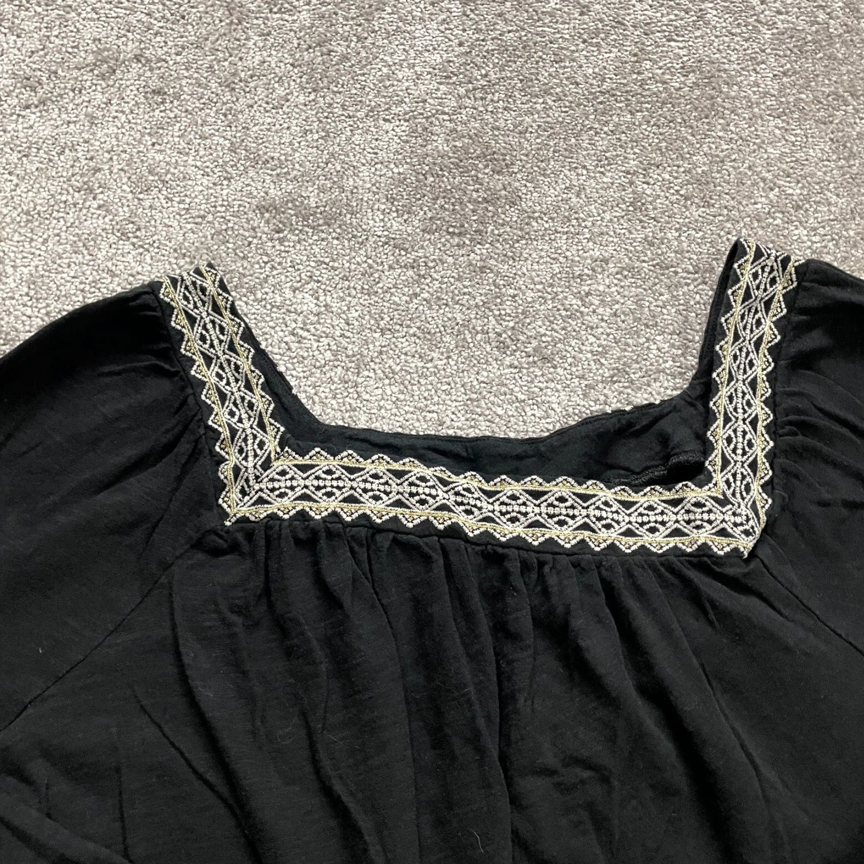 Old Navy Old Navy Blouse Women XL Black Long Sleeve Tunic Square Neck Embroidered Cotton Size XL / US 12-14 / IT 48-50 - 3 Thumbnail