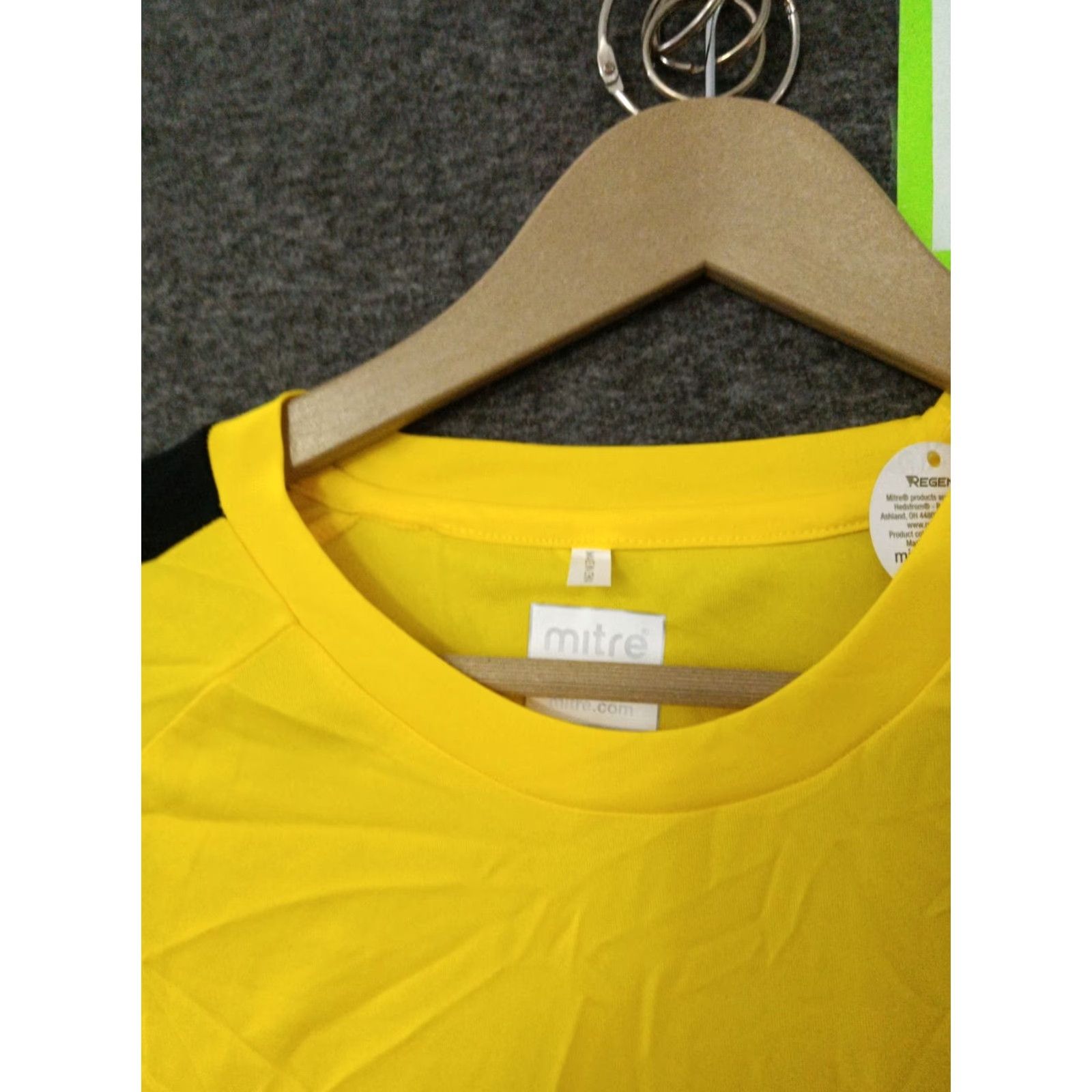 Vintage Mitre Mens Short Sleeve Soccer Shirt Yellow Crew Neck Black Stripe M/L Shirt Mens Yellow Soccer Shirt Size US M / EU 48-50 / 2 - 3 Thumbnail