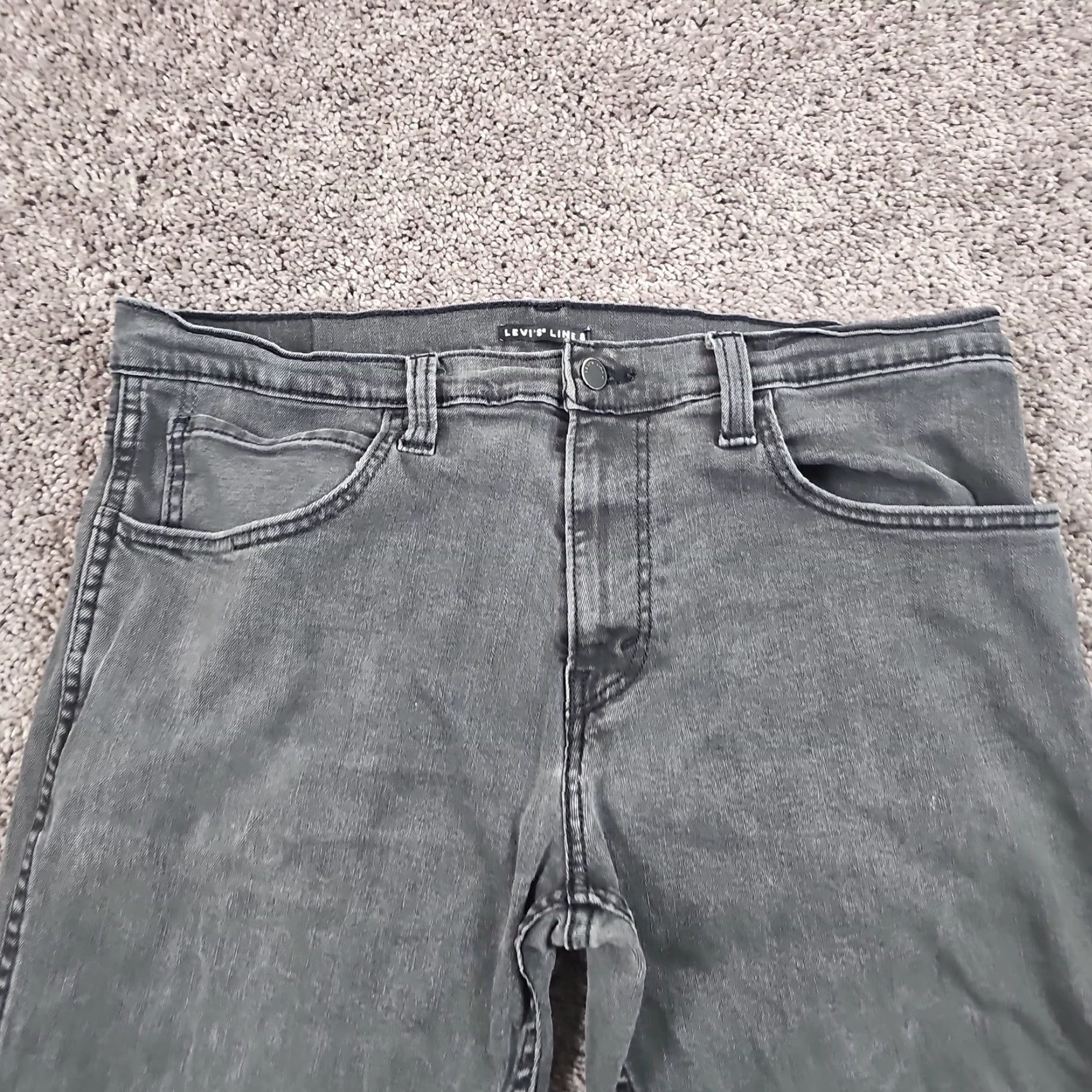 Levi's Levis Line 8 Jeans Mens 36 Gray Straight Dark Wash Distressed Stretch Denim Shirt? Size US 36 / EU 52 - 2 Thumbnail