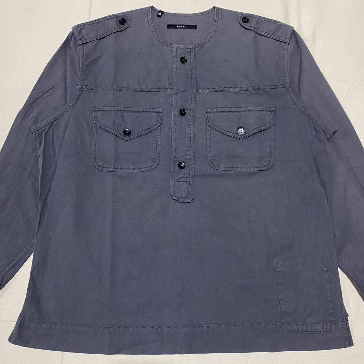 Gucci Vintage Gucci Collarless Shirt Hafl Button Size US L / EU 52-54 / 3 - 2 Thumbnail