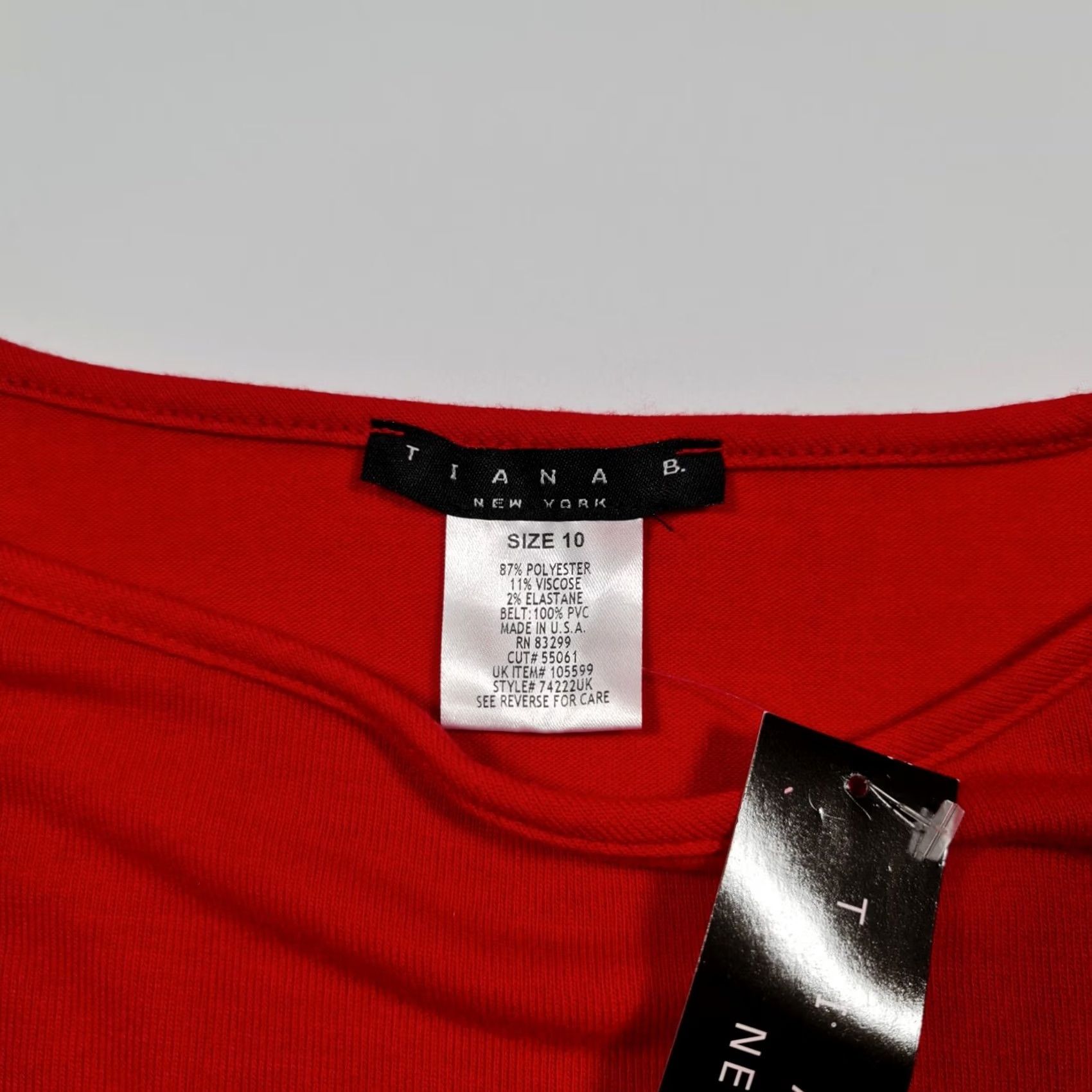 Vintage Tiana B Womens Dress Red 10 UK Long Sleeves Knit Knee Length Belted Dress Size L / US 10 / IT 46 - 3 Thumbnail
