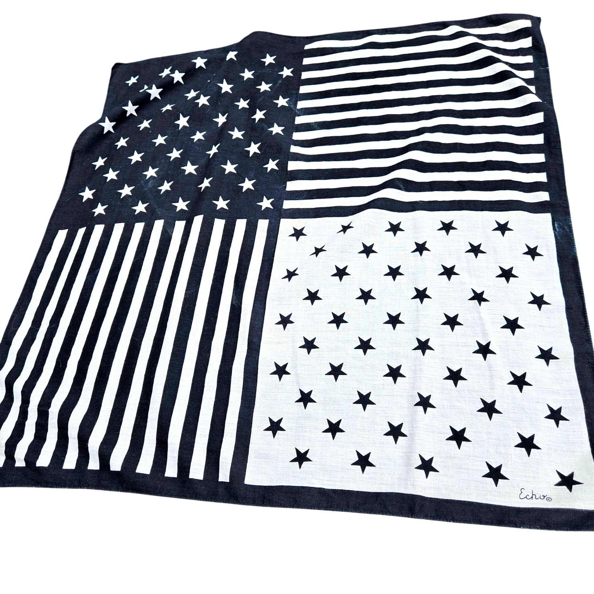 Vintage Vintage Echo Black White Stars Stripes Cotton Scarf 25x26 Am Size ONE SIZE - 6 Thumbnail