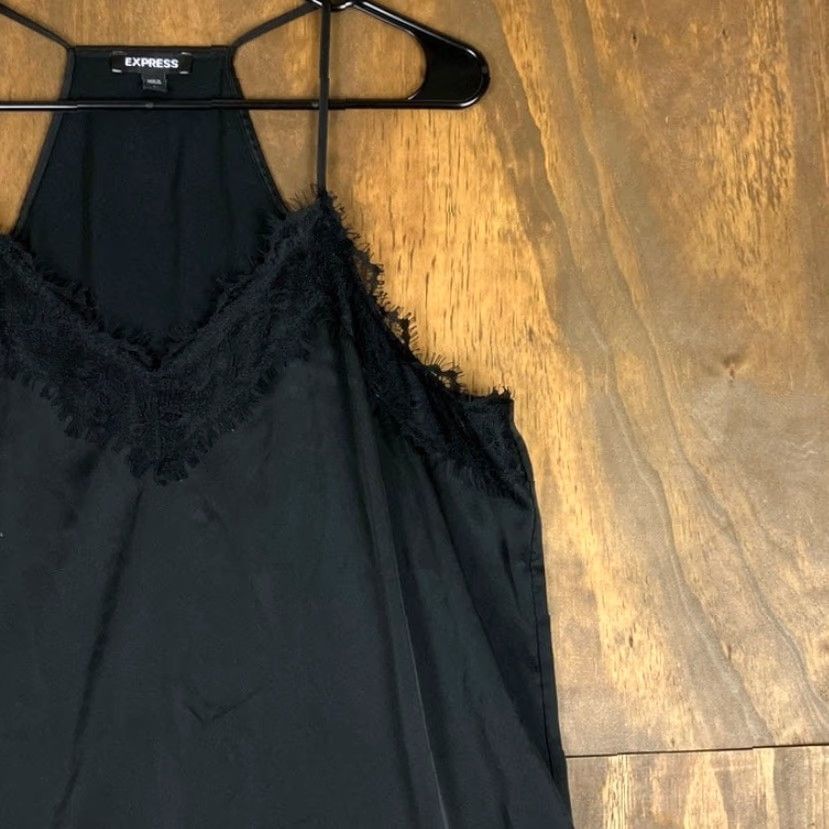 Express VINTAGE Express Womens Blouse Black V Neck Sleeveless Tank Lace Trim Stretch Large Size L / US 10 / IT 46 - 5 Thumbnail