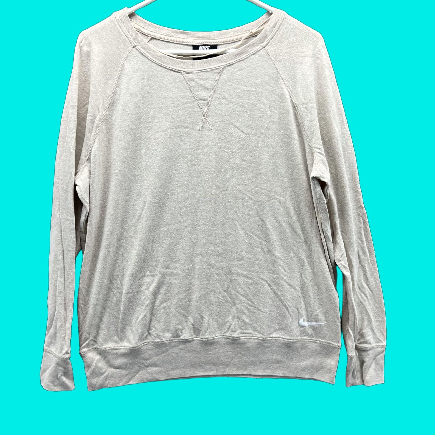 Nike Nike Sweatshirt Womens Large Beige Lightweight Jersey Crewneck Pullover Logo Size L / US 10 / IT 46 - 1 Thumbnail