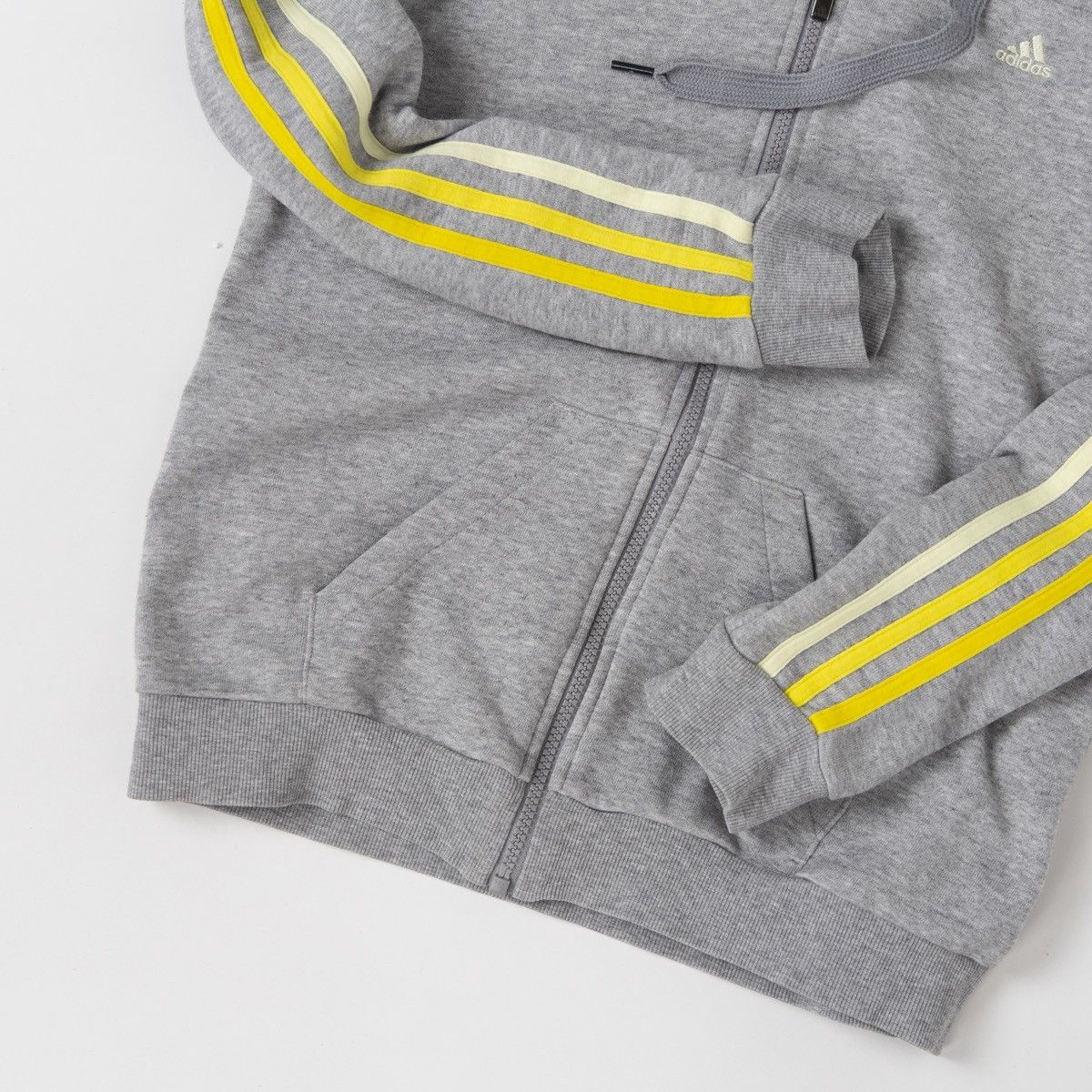 Adidas Adidas Performance Womens Gray Zip Hoodie 3-Stripes Yellow Size S / US 4 / IT 40 - 5 Thumbnail