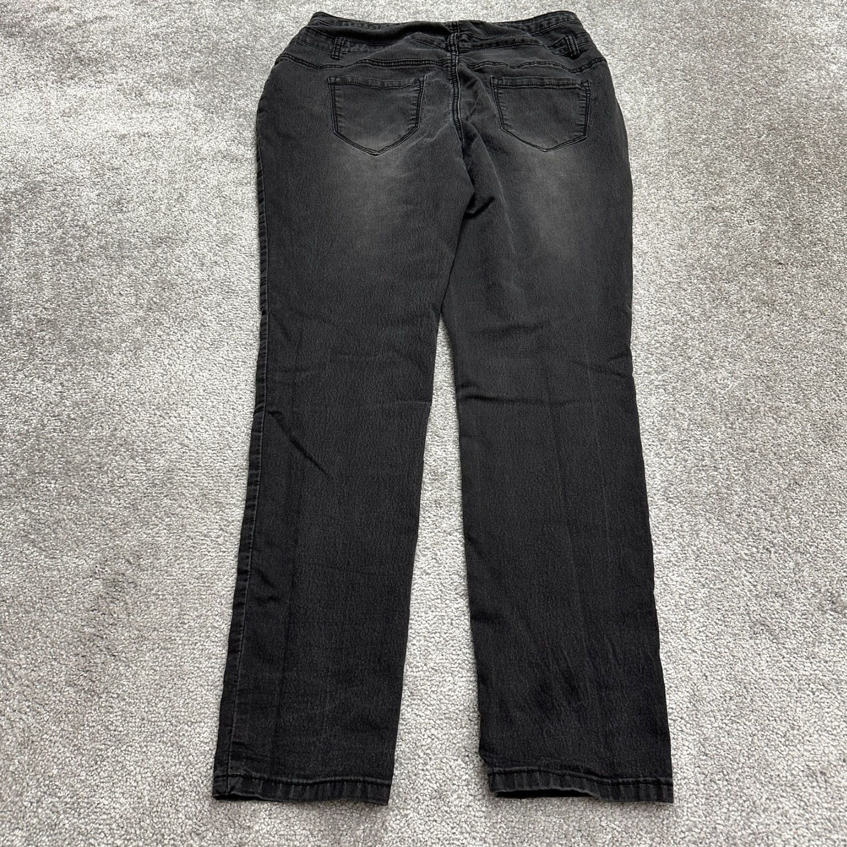 Vintage Ashley Stewart Jeans Women 16 Black Dark Wash Straight High Rise Lightweight Stretch Denim Cotton Blend Size 38" / US 16 / IT 52 - 2 Thumbnail